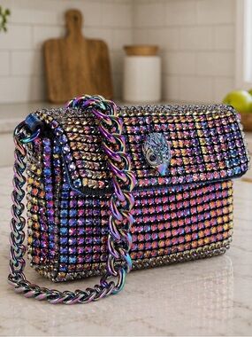 Kurt Geiger London Small Iridescent Crystal Chain Shoulder Party Bag • NWT